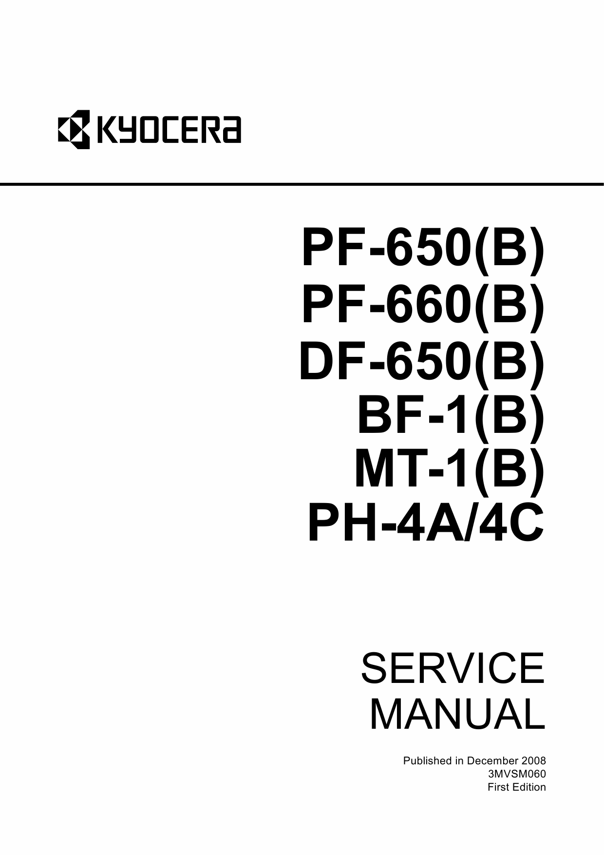 KYOCERA Options Paper-Feeder-PF-650 B PF-660 B DF-650 B BF-1 B MT-1 B PH-4A PH-4C Parts and Service Manual-1